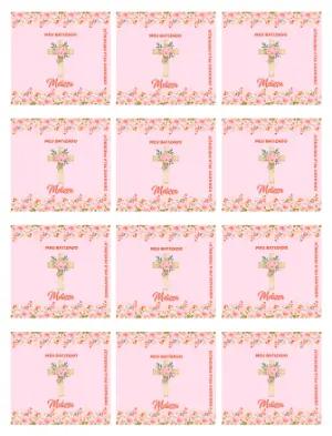 Adesivo para Bala Personalizada Batizado Floral Rosa para Editar e Imprimir