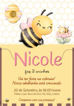 Convite de Aniversário Abelhinha Fofa em Aquarela Editável