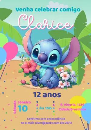 Convite de Aniversário Stitch Tropical Editável