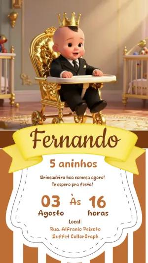 Convite de Aniversário Poderoso Chefinho Dourado Editável