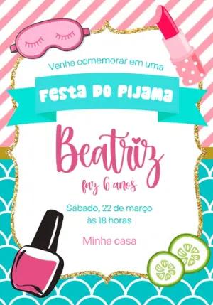 Convite Aniversário Festa do Pijama Spa para Editar Online