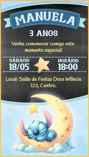 Convite Aniversário Stitch Baby para Editar Online