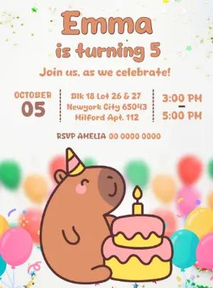 Capybara Birthday Invitation Template to Edit Online