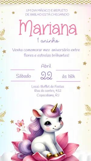 Convite de Aniversário Unicórnio Bebê Mágico para Editar