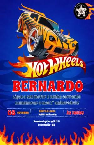 Convite de Aniversário Hotwheels Modelo Digital