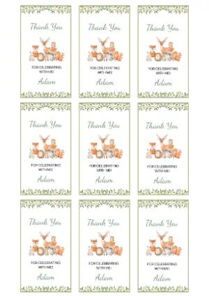 Cute Woodland Birthday Favor Tag - Editable Digital Template