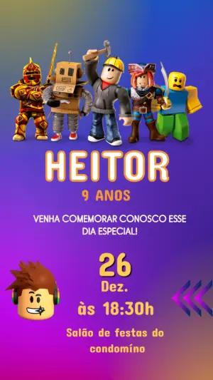 Convite Animado Roblox Aniversário Infantil para Editar