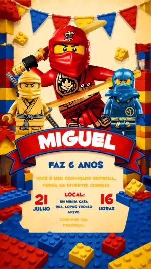 Convite de Aniversário LEGO Ninjago Colorido para Editar