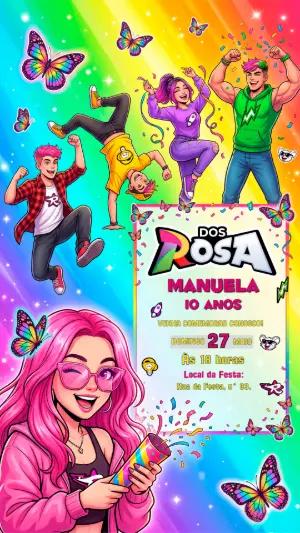 Convite de Aniversário Dos Rosa Colorido para Editar