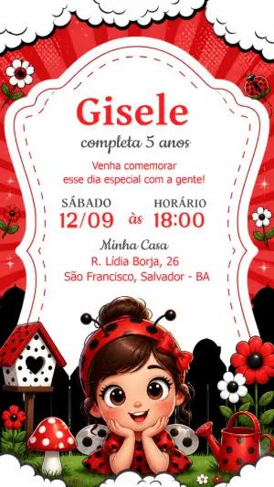 Convite de Aniversário Joaninha Fofa para Editar Online