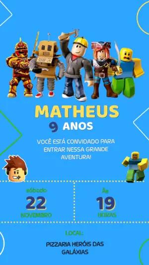 Convite de Aniversário Roblox Azul para Editar Online