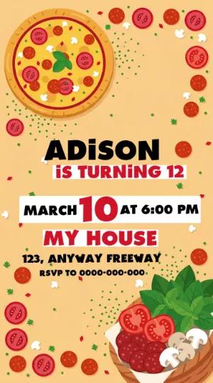 Pizza Party Birthday Invitation | Fun Editable Template