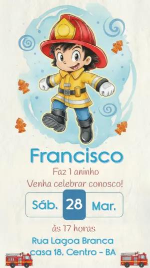 Convite de Aniversário Infantil Tema Bombeiro para Editar