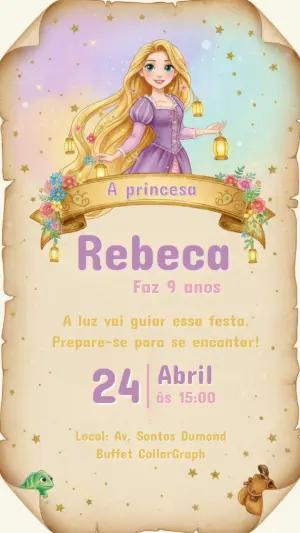 Convite de Aniversário Rapunzel Estilo Pergaminho para Editar