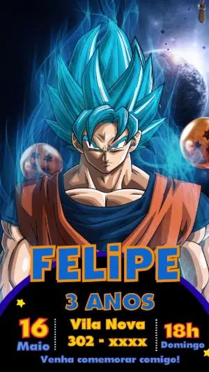 Convite de Aniversário Dragon Ball com Goku para Editar