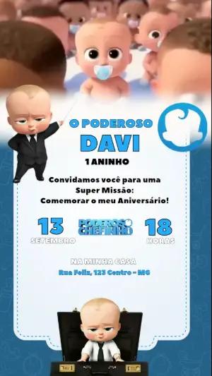 Vídeo Convite de Aniversário Poderoso Chefinho para Editar