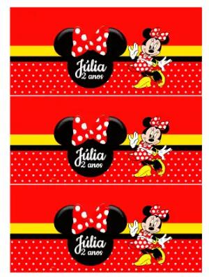 Rótulo para Cofrinho Minnie Vermelha Editável para Imprimir