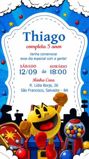 Convite de Aniversário Pac-Man: Modelo Digital Editável
