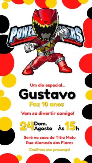 Convite de Aniversário Power Rangers Vermelho Editável