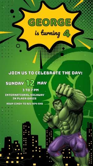 Animated Hulk Birthday Video Invitation | Editable Superhero Template