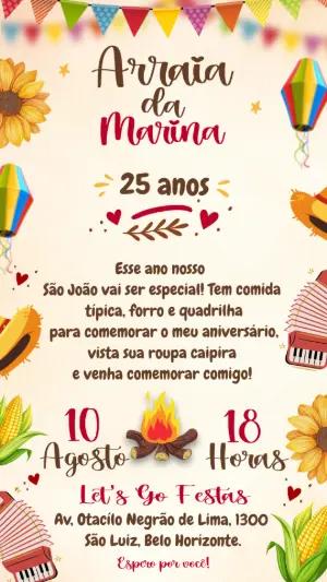 Convite de Aniversário Arraiá Rústico com Girassol para Editar