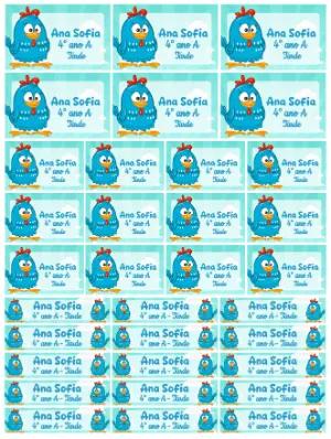 Etiqueta Escolar Infantil Galinha Azul para Editar e Imprimir