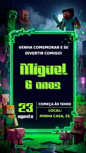 Convite de Aniversário Minecraft: Modelo Digital Editável