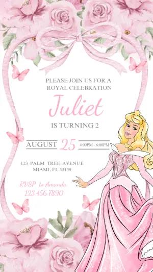 Princess Aurora Birthday Invitation Editable Template