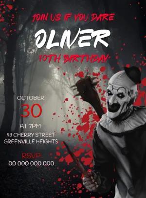 Spooky Horror Clown Birthday Invitation Terrifier