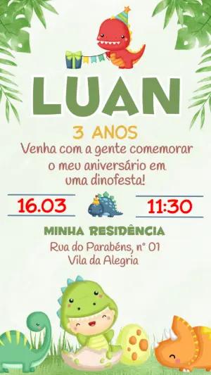Convite de Aniversário Dino Baby Menino Editável