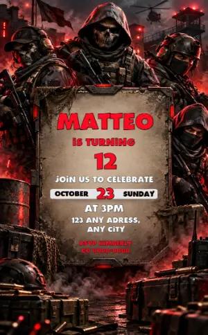 Ghost Call of Duty Birthday Invitation Editable Template