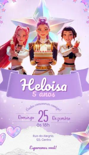 Convite de Aniversário K-Pop Guerreiras para Editar
