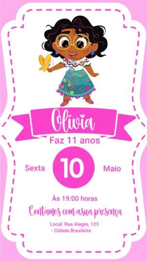 Convite de Aniversário Encanto Mirabel Rosa para Editar