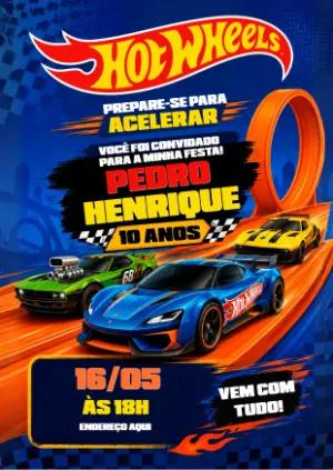 Convite de Aniversário Hot Wheels Azul e Laranja para Editar