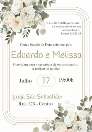 Convite de Casamento Floral Branco Elegante para Editar Online