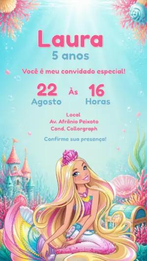 Convite de Aniversário Barbie Sereia Editável