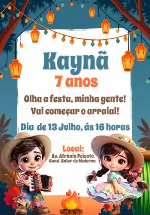 Convite Aniversário Festa Junina Infantil para Editar Online