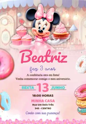 Convite Aniversário Minnie Confeitaria Rosa para Editar
