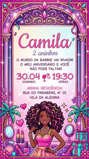 Convite de Aniversário Barbie Negra Glamour Editável