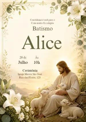 Convite de Batismo Editável com Jesus, o Bom Pastor