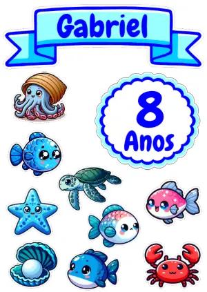 Topo de Bolo Fundo do Mar com Animais para Editar Online