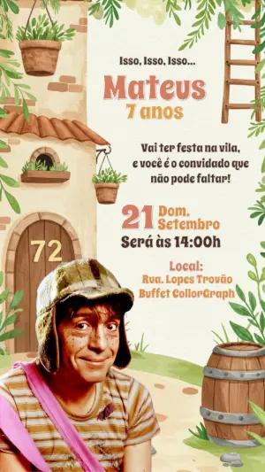 Convite de Aniversário Chaves com a Vila para Editar Online