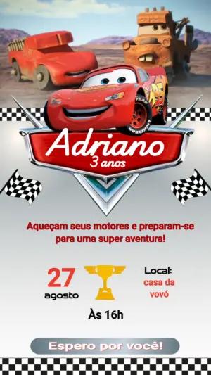 Convite Animado Aniversário Carros para Editar Online