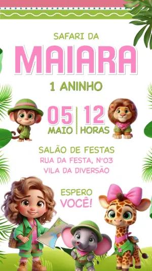 Convite de Aniversário Safari Menina Rosa Editável