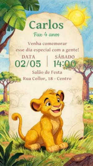 Convite de Aniversário Rei Leão com Simba para Editar