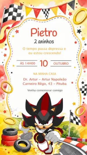 Convite de Aniversário Shadow the Hedgehog Editável para Festa
