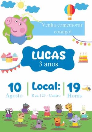 Convite Aniversário George Pig e Amigos para Editar Online