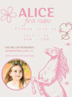 Editable Pink Rodeo First Birthday Invitation for Girls