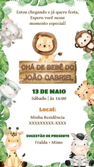 Convite Chá de Bebê Safari com Animais Fofos para Editar