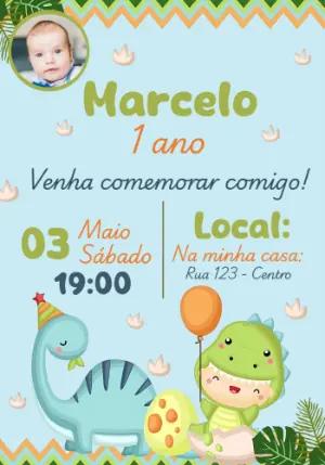 Convite Aniversário Dinossauro Baby com Foto para Editar